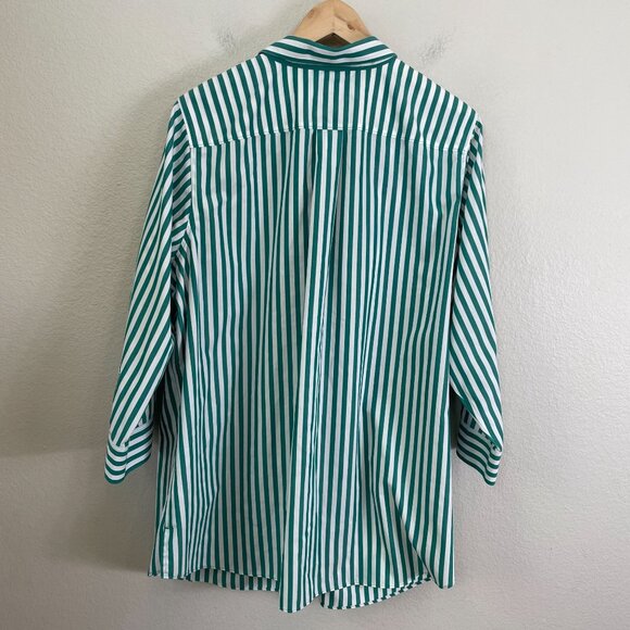 Lands End Womens Plus 18W No Iron Supima Cotton Green White Striped Shirt Blouse - Picture 9 of 10
